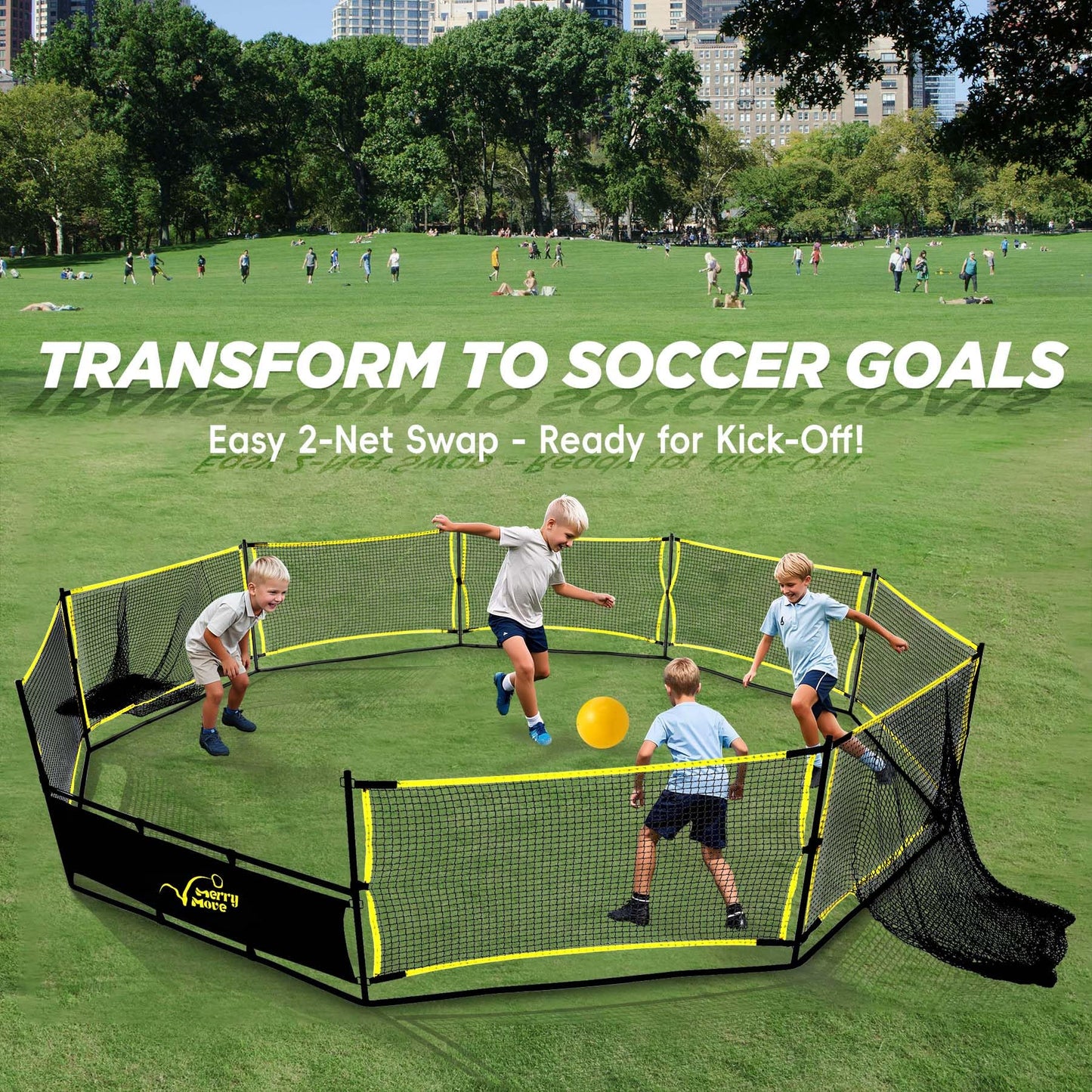 MerryMove 15FT 3-in-1 Gaga Ball Pit with Hoop & Goals | Portable Outdoor Play System