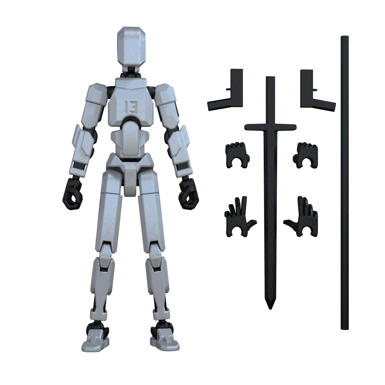 MerryXD T13 3D Action Figure – Fully Articulated Nova Titan Lucky 13 (Silver)