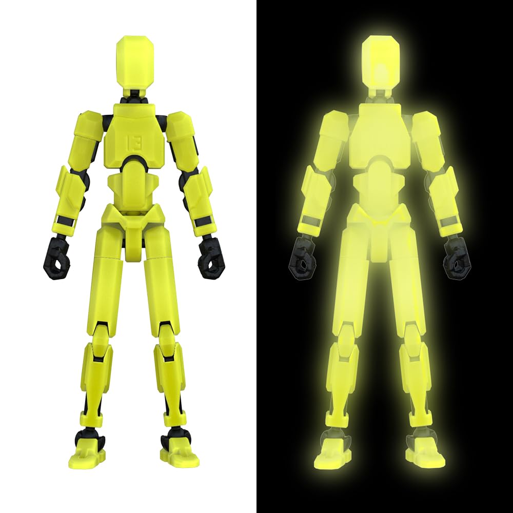 MerryXD T13 3D Action Figure — Fully Articulated Lucky 13 Toy, Glow Yellow