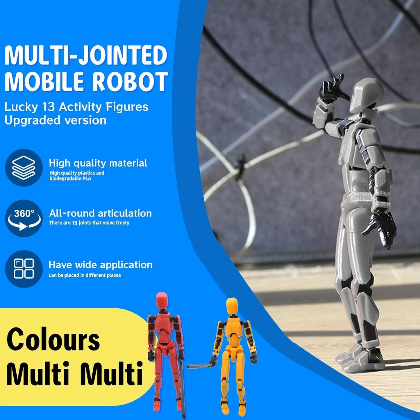 MerryXD T13 3D Action Figure — Fully Articulated Lucky 13 Toy, Glow Yellow