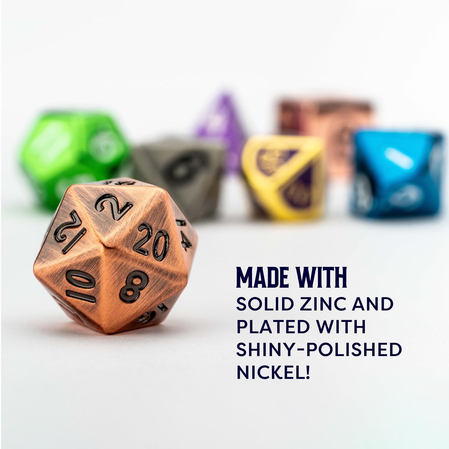 Metallic Dice Games FanRoll Mystery Misfit Metals — Bag of 7 16mm Zinc Metal Dice