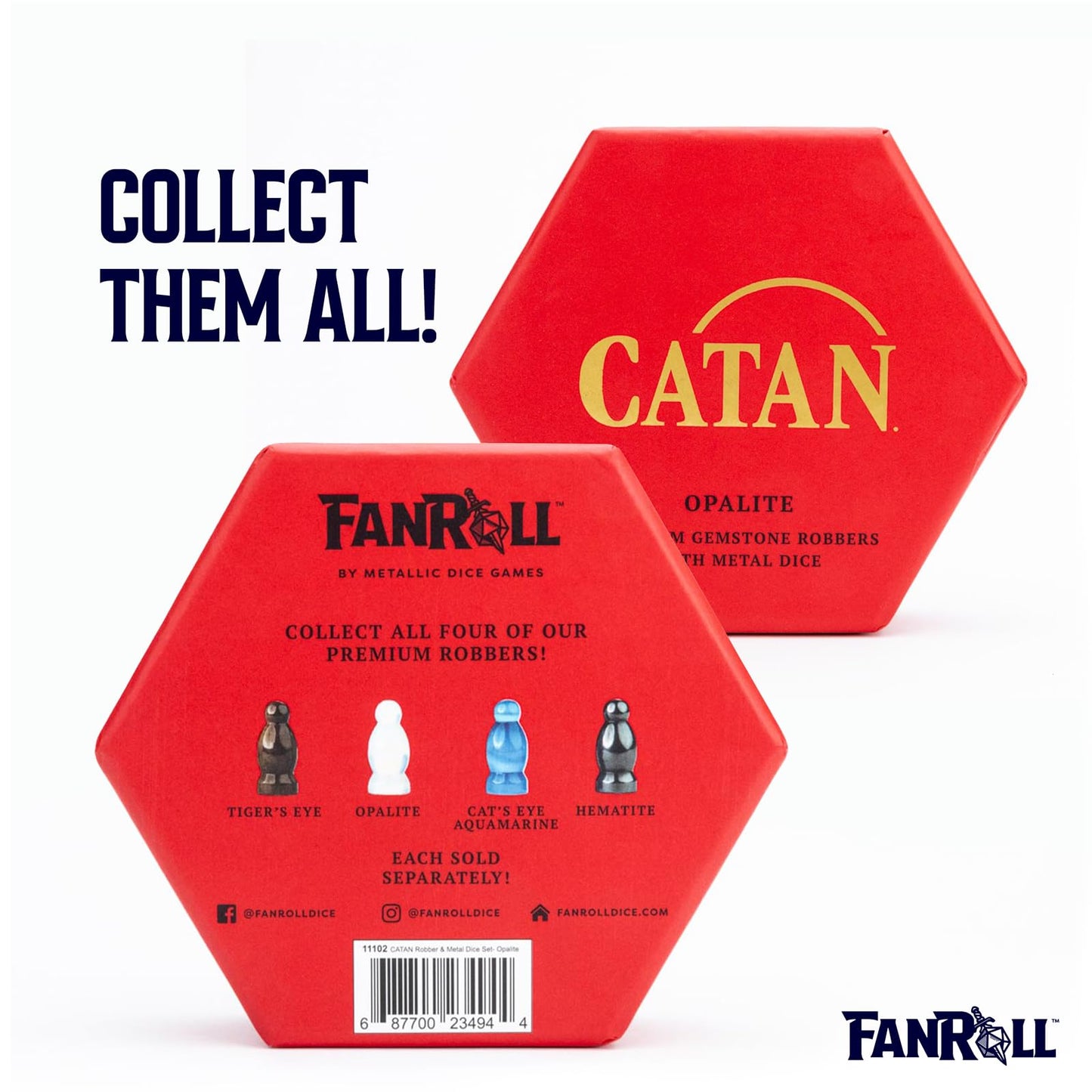 FanRoll Premium Opalite Robber & Metal Dice Set for CATAN | Metallic Dice Games