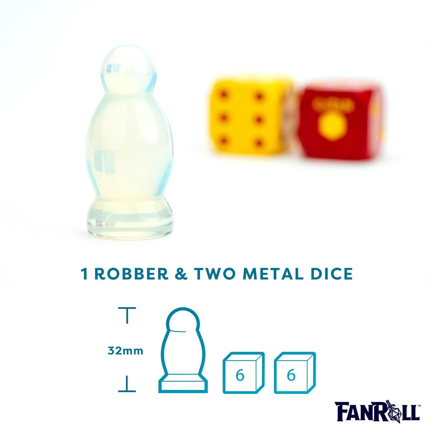 FanRoll Premium Opalite Robber & Metal Dice Set for CATAN | Metallic Dice Games