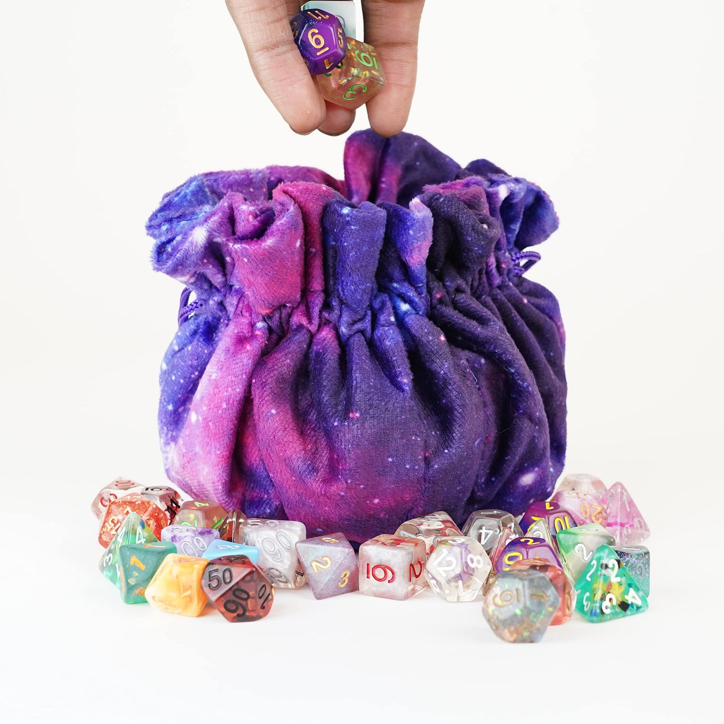 Metallic Dice Games FanRoll Velvet Compartment Dice Bag with Pockets – Nebula