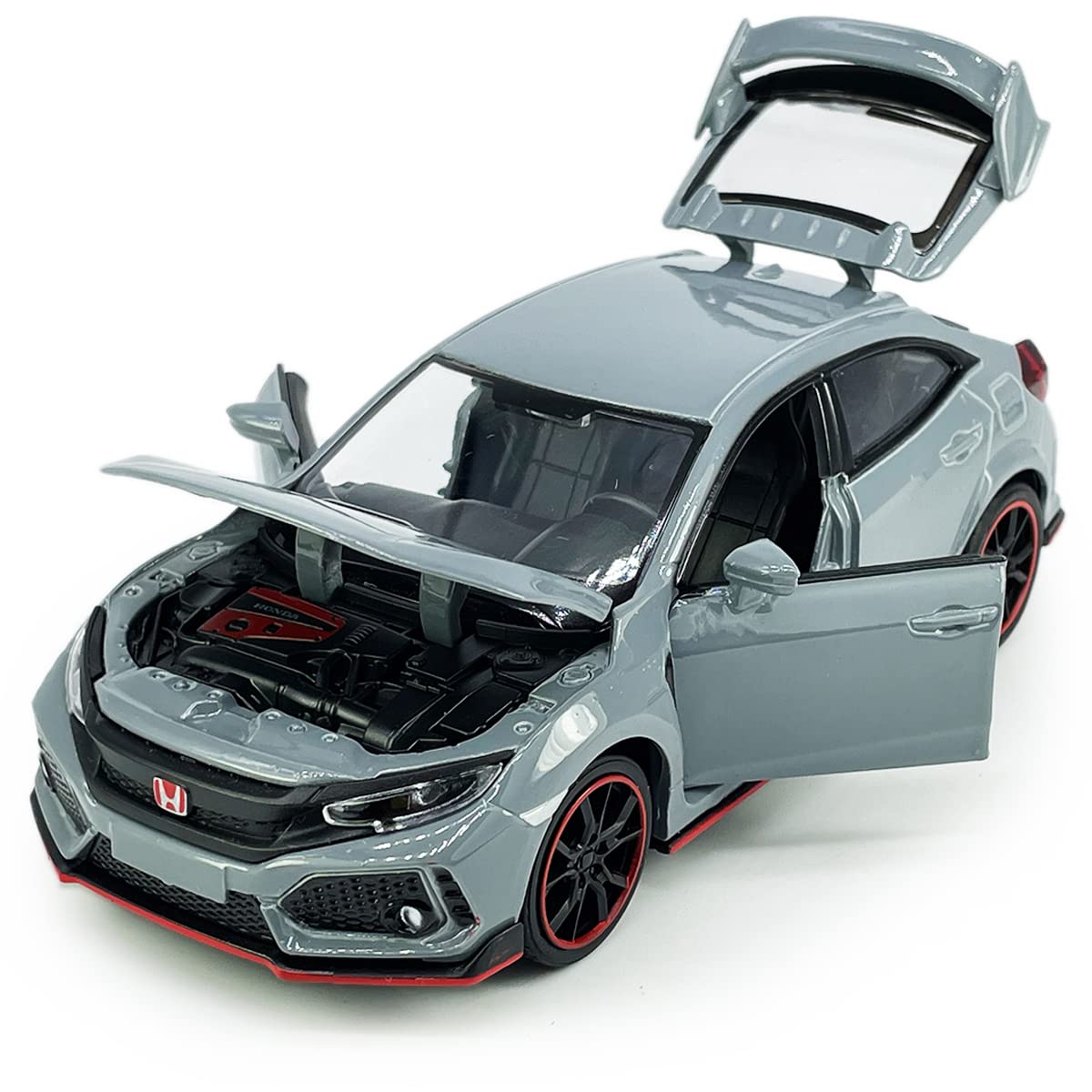 Metanyl Civic Type R Diecast Toy Car 1/32 Scale | Pull-Back, Lights & Sounds, Cement Grey