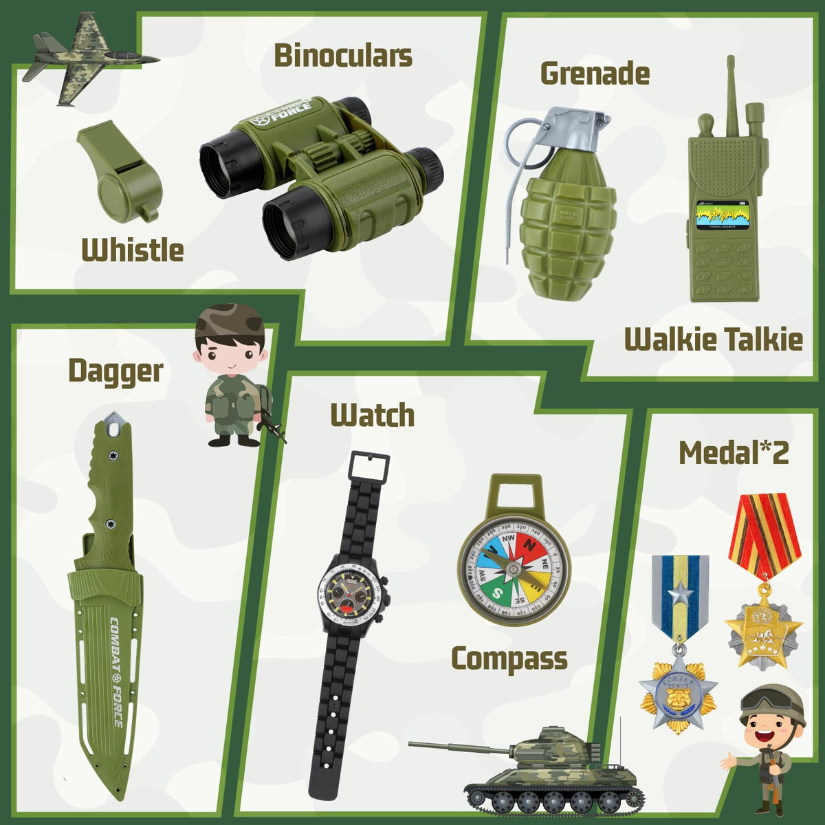 Metemot Kids Army Costume Deluxe Set - 14-Piece Military Dress Up for Boys