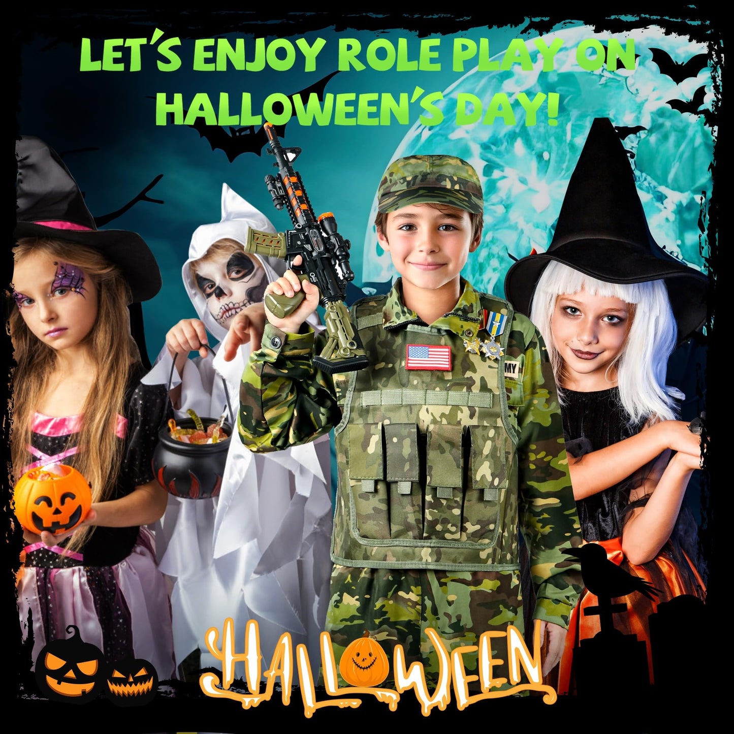 Metemot Kids Army Costume for Boys with Camouflage Vest & Army Toys (Ages 3–13)