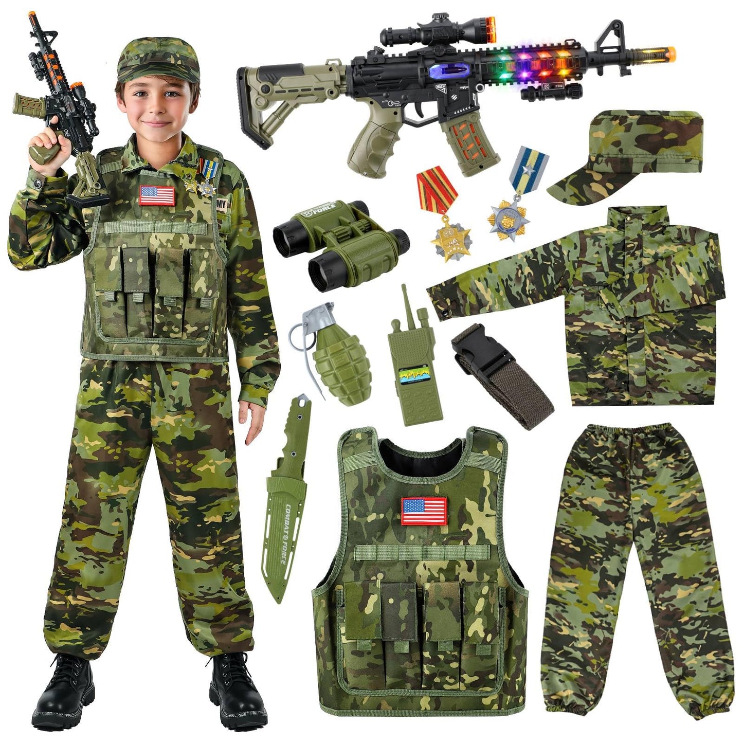 Metemot Kids Army Costume for Boys – Deluxe 5-Piece Soldier Dress-Up (Ages 3-12)