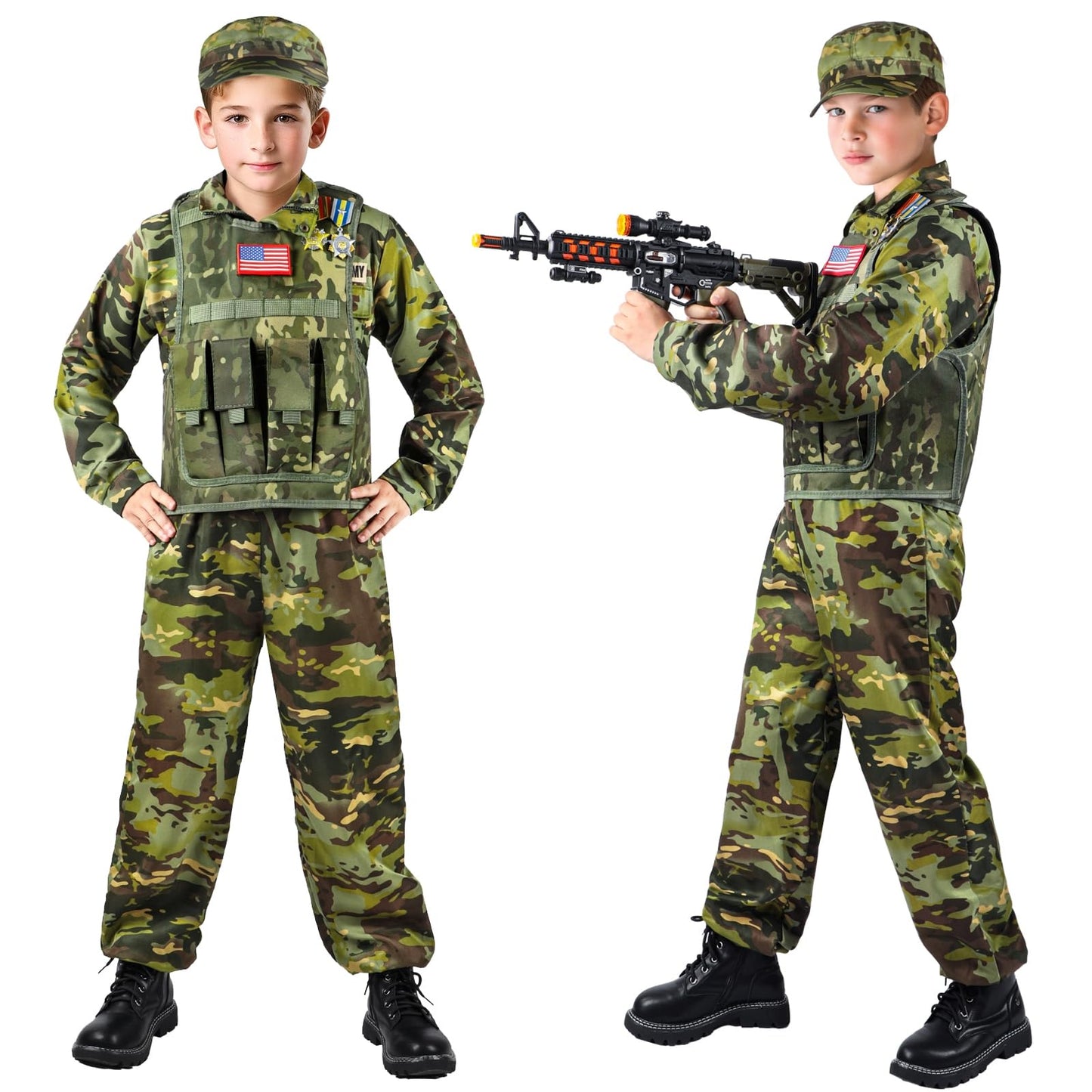 Metemot Kids Army Costume for Boys with Camouflage Vest & Army Toys (Ages 3–13)