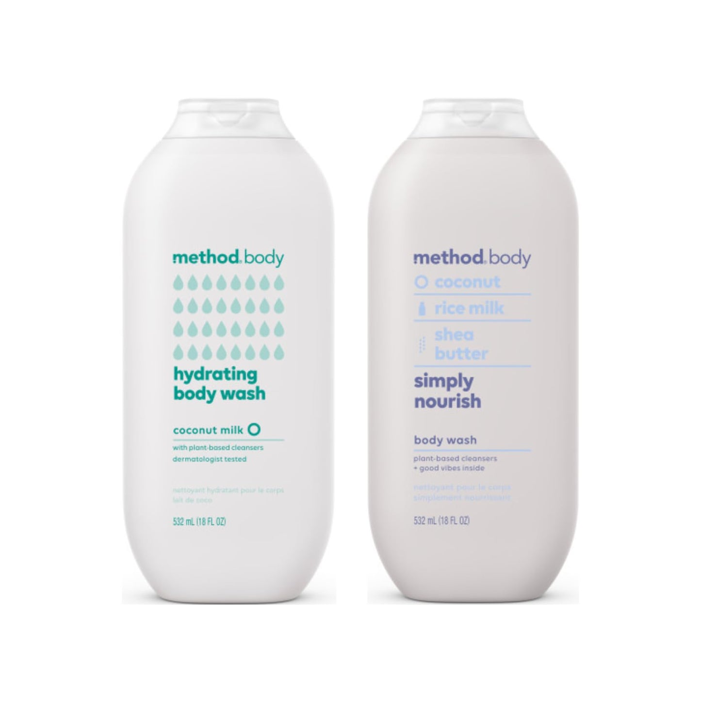 Method Body Wash Variety Pack — Hydrating Coconut Milk & Simply Nourish, 18 Fl Oz Each