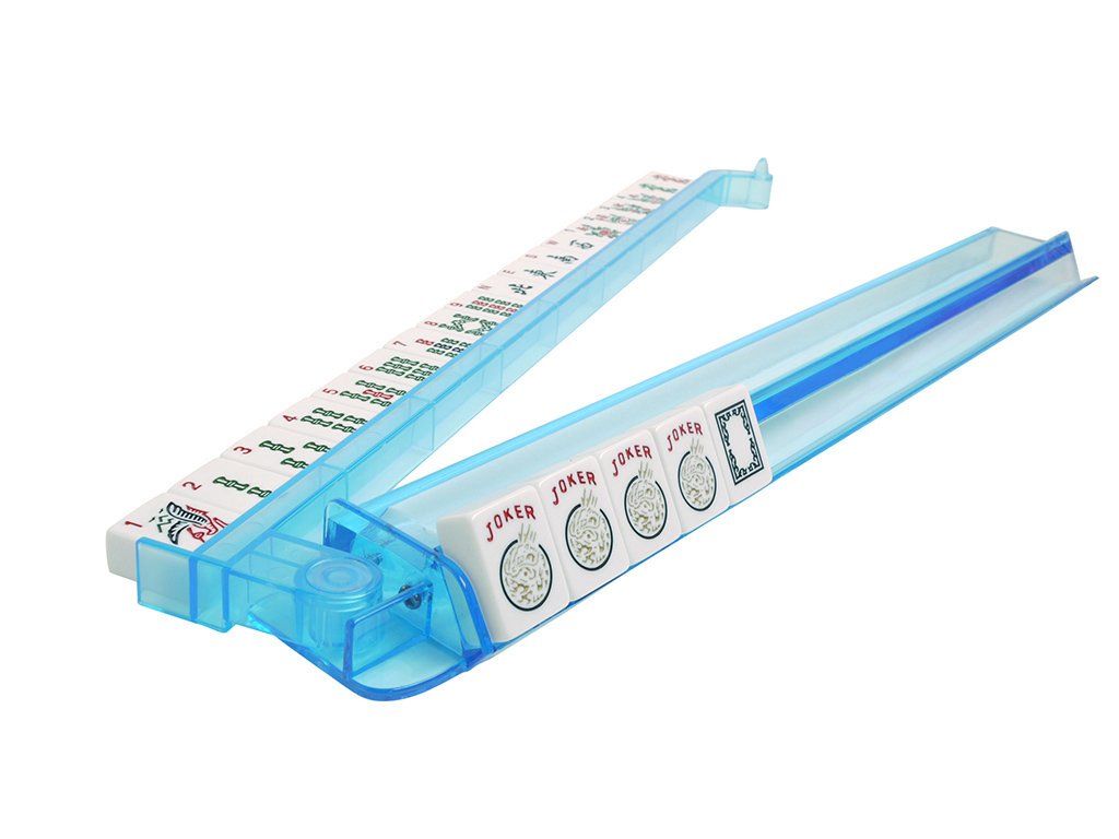 Metro Mah Jongg American Set – 166 White Tiles, 4-in-1 Rack, Blue Canvas Bag