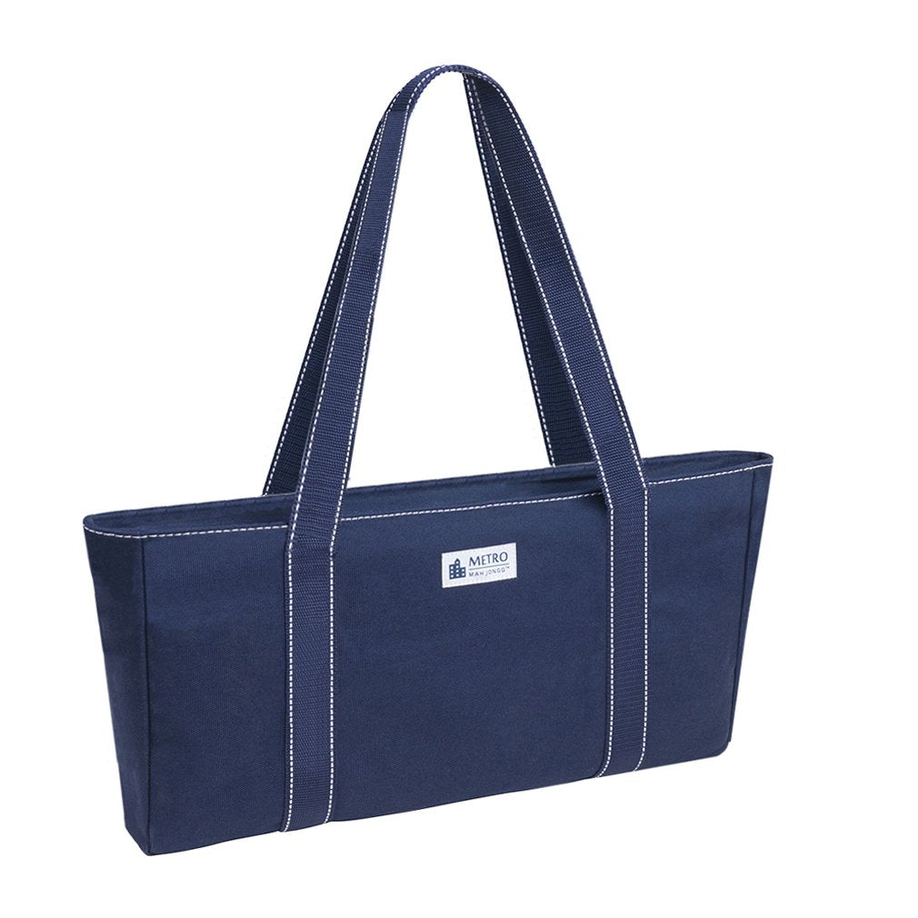 Metro Mah Jongg American Set – 166 White Tiles, 4-in-1 Rack, Blue Canvas Bag