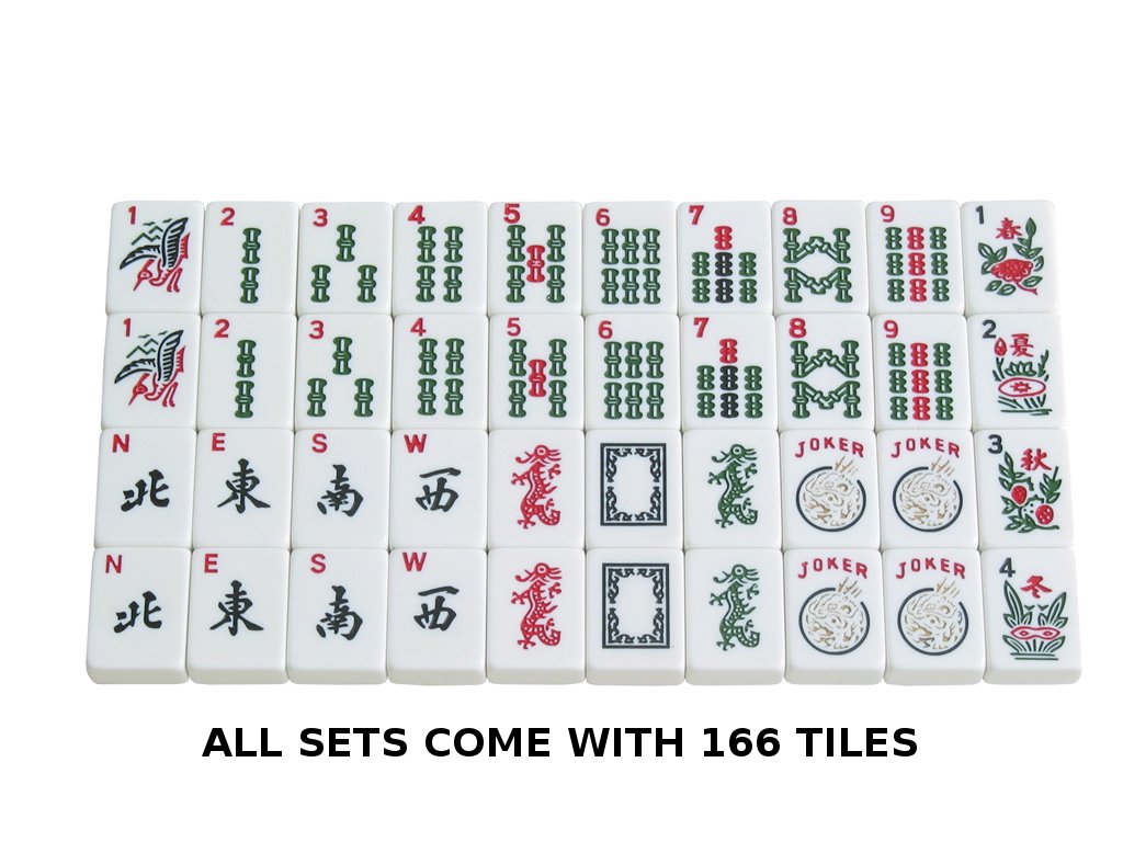 Metro Mah Jongg American Set – 166 White Tiles, 4-in-1 Rack, Blue Canvas Bag