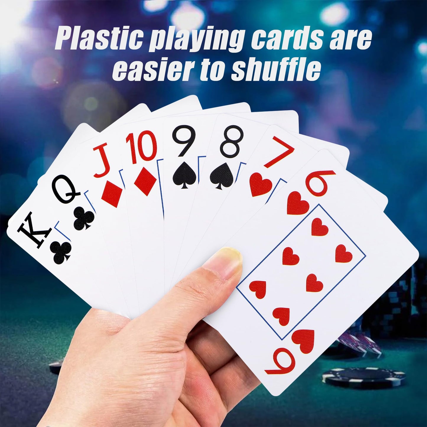 Metsyth Waterproof Plastic Playing Cards – 6-Deck Blue, Jumbo Large Print, Poker Size