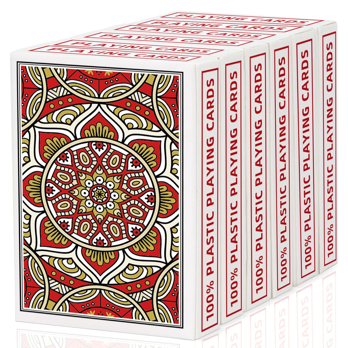 Metsyth 6 Pack Plastic Playing Cards – Waterproof, Jumbo Print, Poker Size, 6 Red Decks