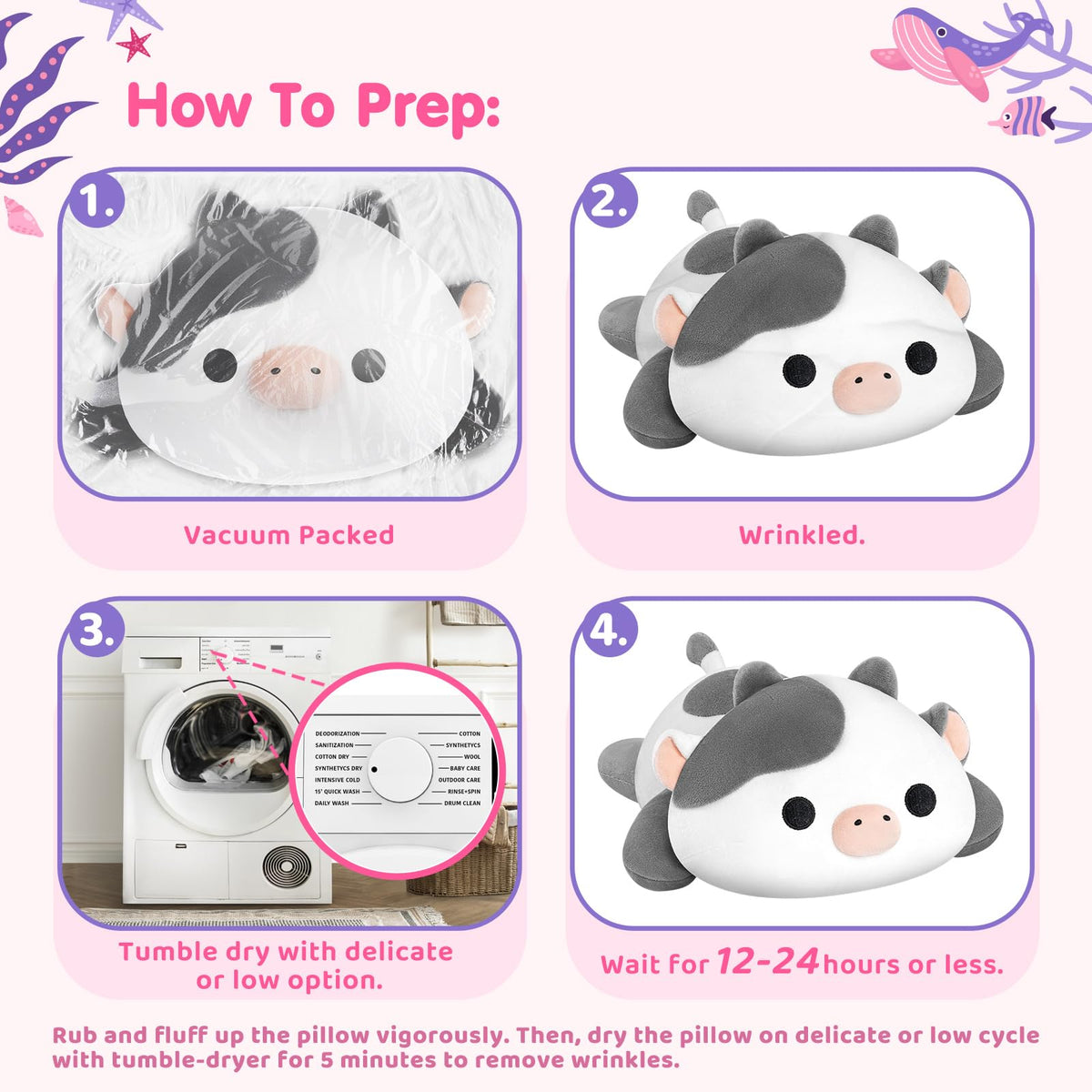 Mewaii Cute Cow Plush Pillow – 13 Inch Kawaii Stuffed Animal