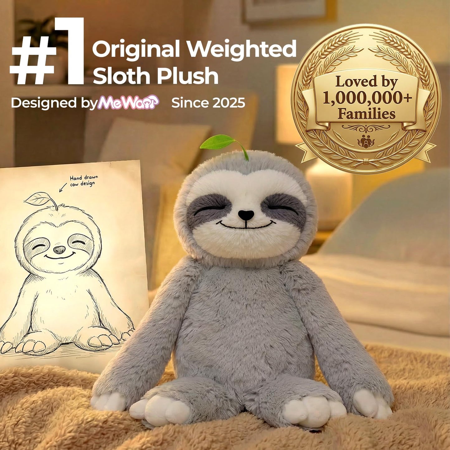 Mewaii 4 Lbs Weighted Sloth Plush with Heating Pad – 15-Inch Real Hug Feel, Soft Heated Plush for Kids