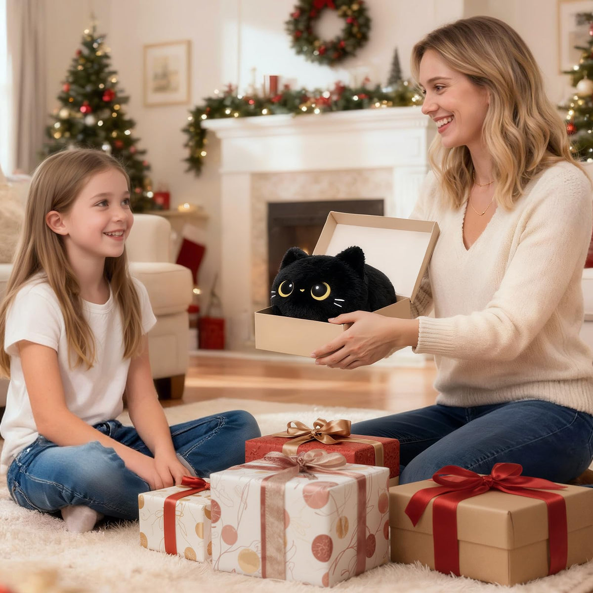 Mewaii Black Cat Plush — 8-Inch Soft Plush Toy, Cuddle Pillow, Anime Plushie Gift