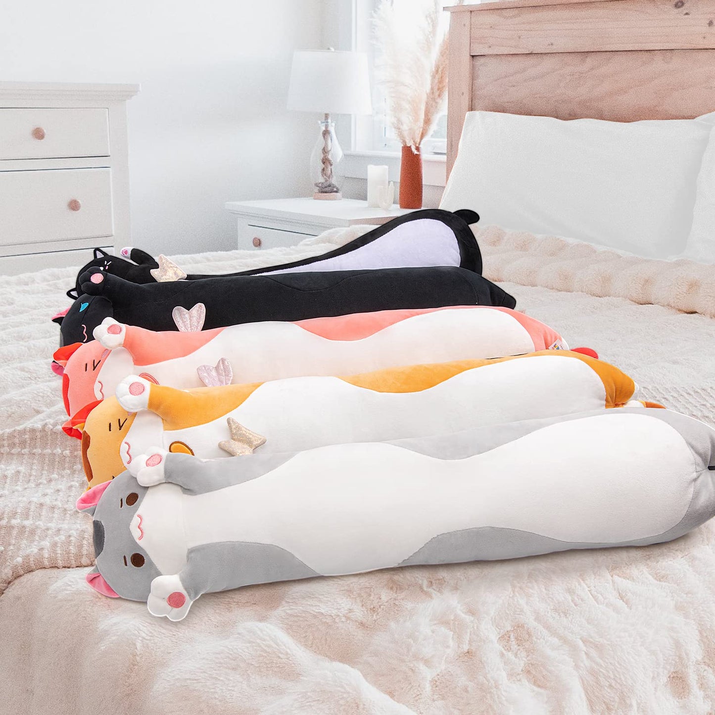 Mewaii Long Cat Plush 36in – Giant Body Pillow & Soft Grey Cat Stuffed Animal