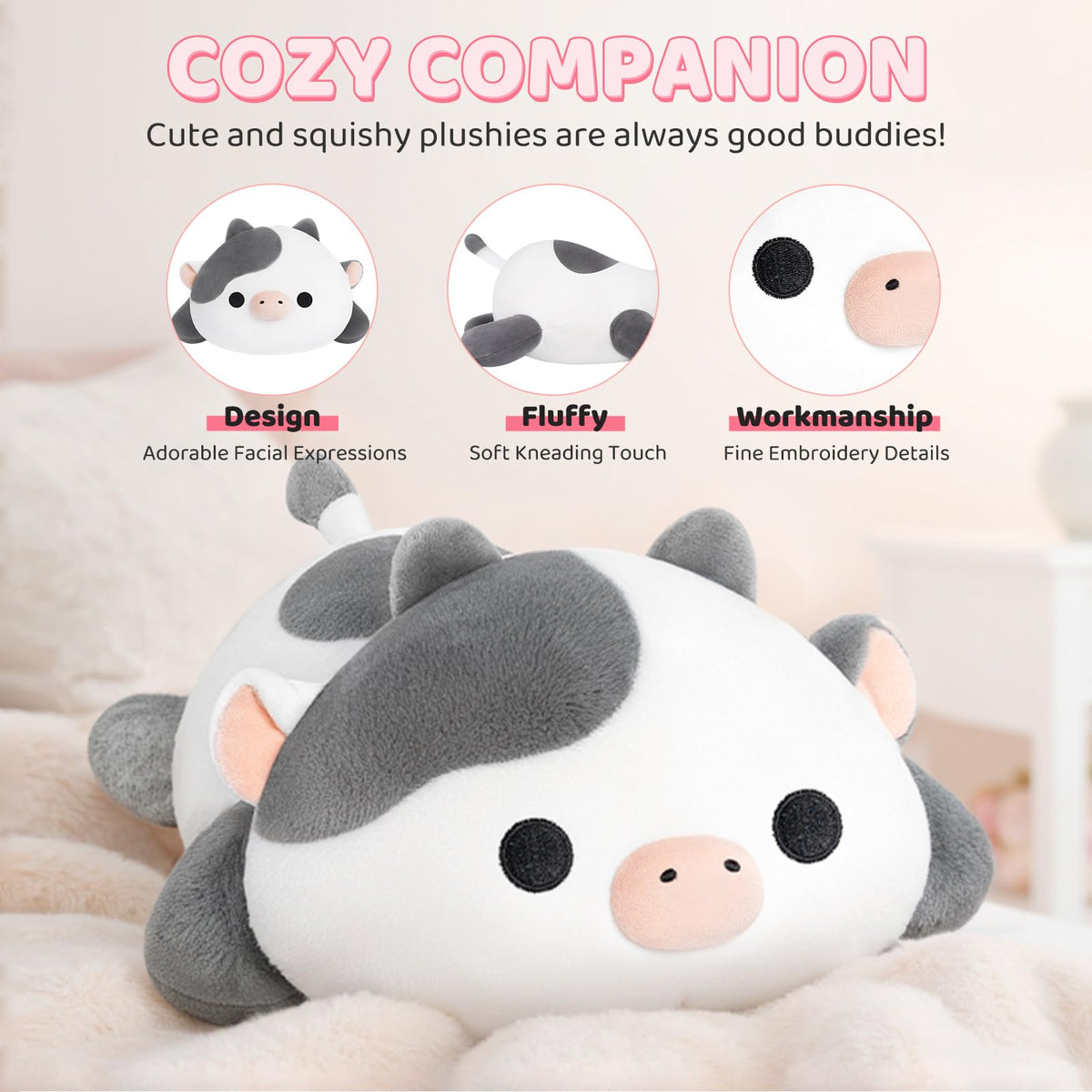 Mewaii Cute Cow Plush Pillow – 13 Inch Kawaii Stuffed Animal