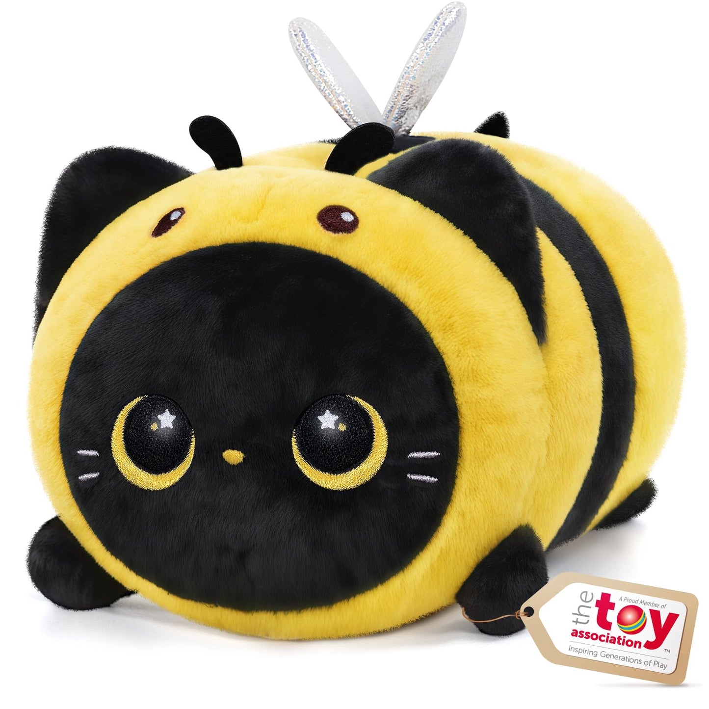 Mewaii Cute Black Cat Bee Plush Pillow — 16in Kawaii Toy