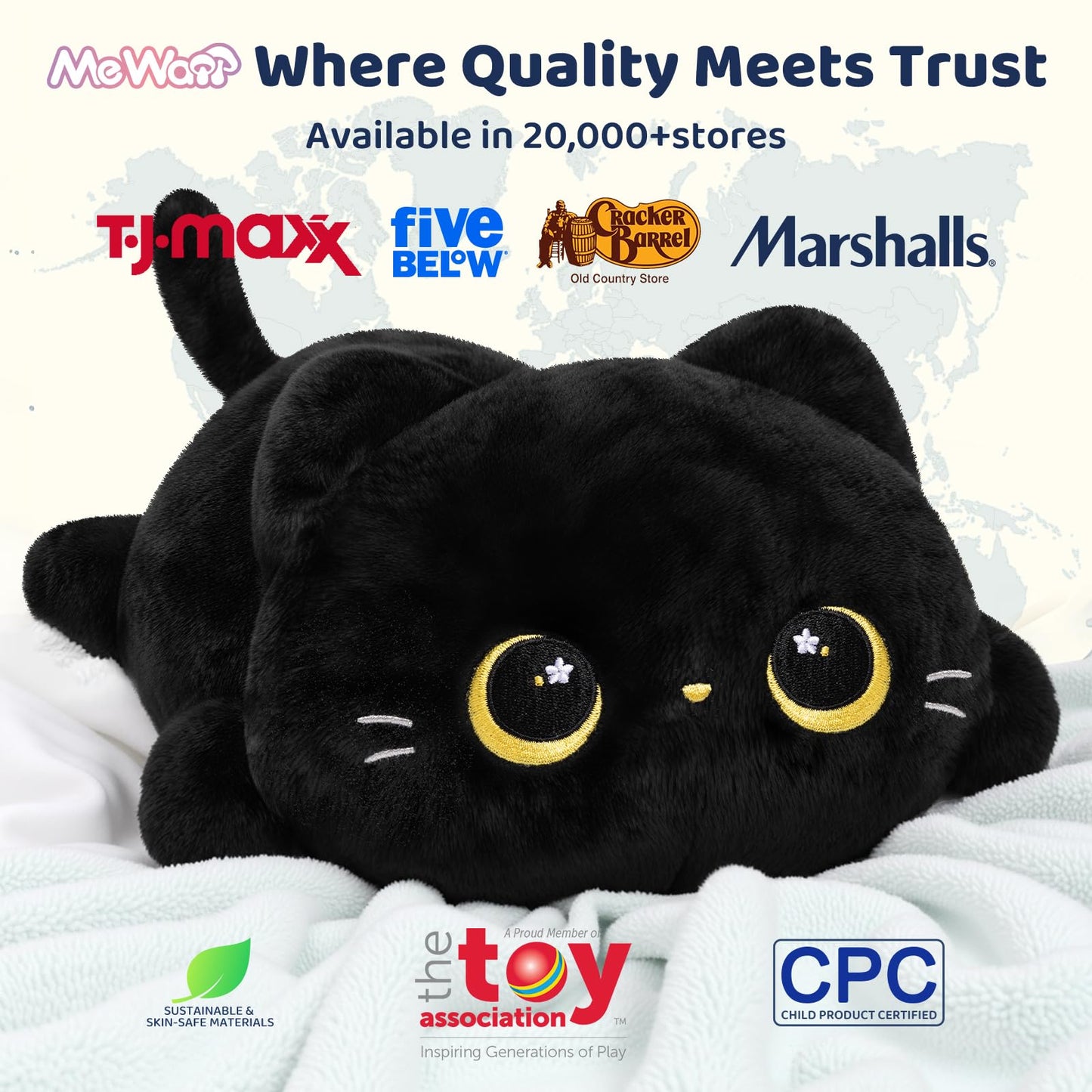 Mewaii Cute Black Cat Plush Pillow – 13-Inch Kawaii Cat Stuffed Toy