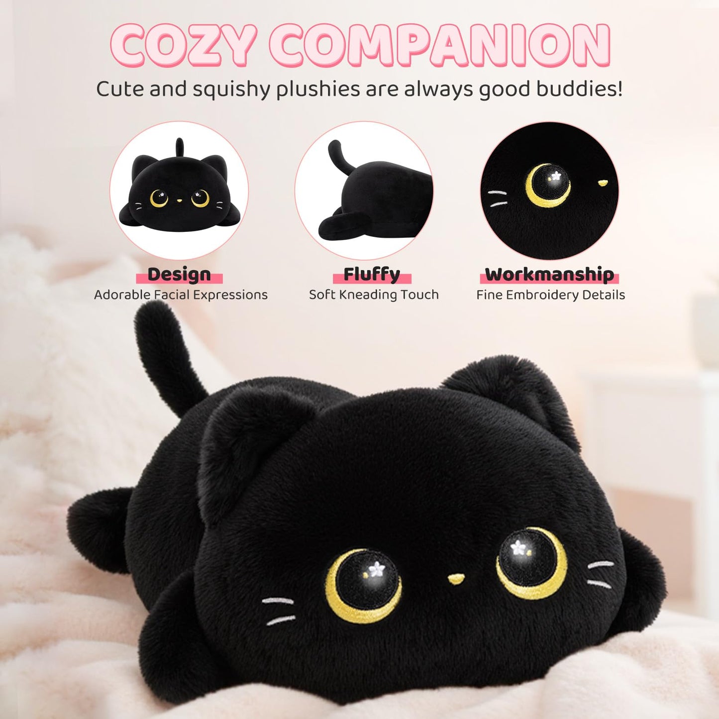 Mewaii Cute Black Cat Plush Pillow – 13-Inch Kawaii Cat Stuffed Toy