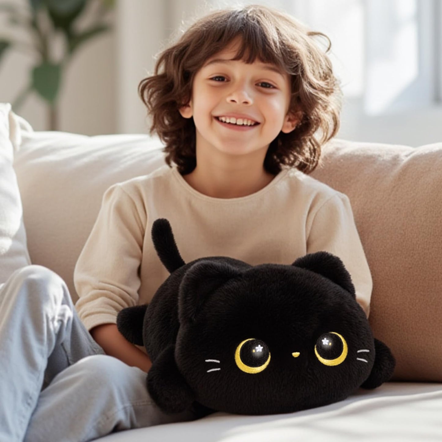 Mewaii Cute Black Cat Plush Pillow – 13-Inch Kawaii Cat Stuffed Toy