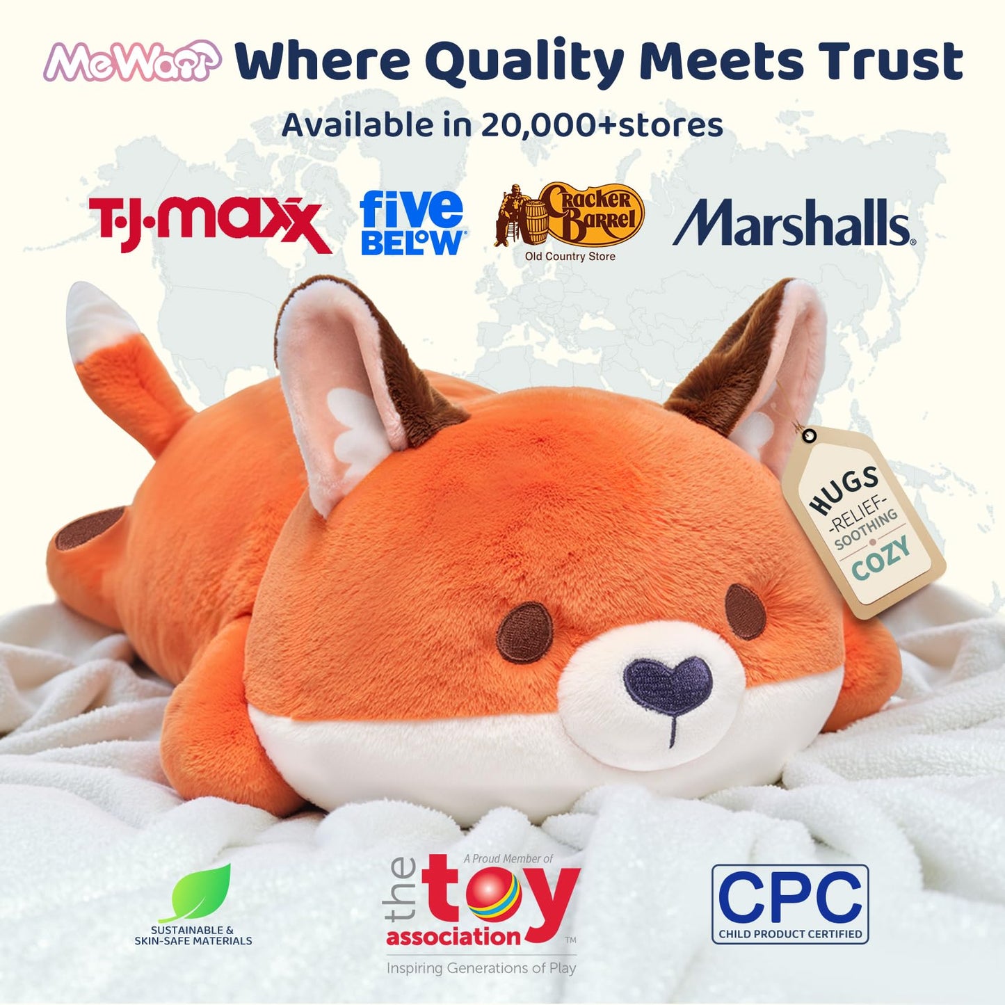Mewaii Cute Fox Plush Pillow | 13-Inch Red Fox Stuffed Animal, Kawaii Comfort