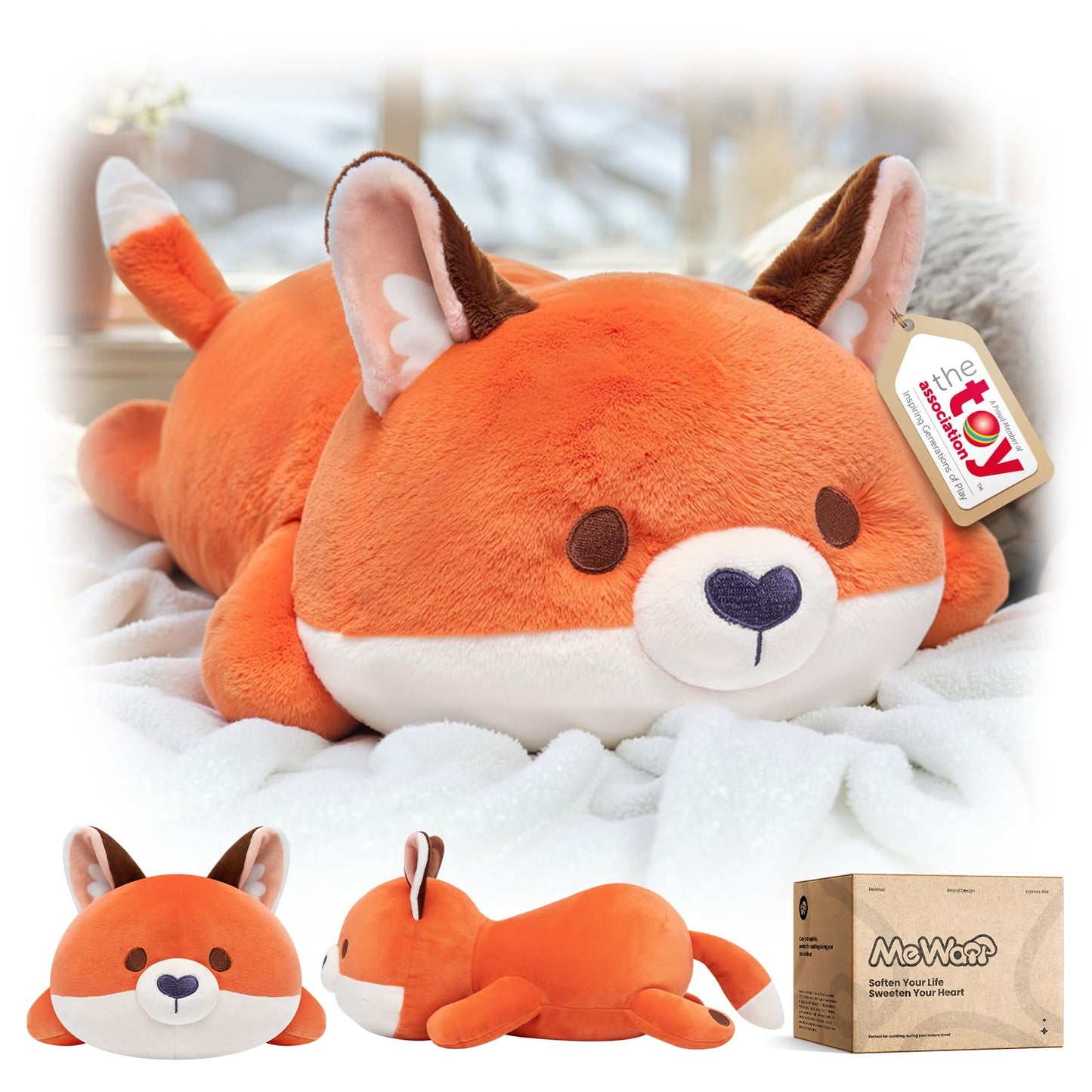 Mewaii Cute Fox Plush Pillow | 13-Inch Red Fox Stuffed Animal, Kawaii Comfort