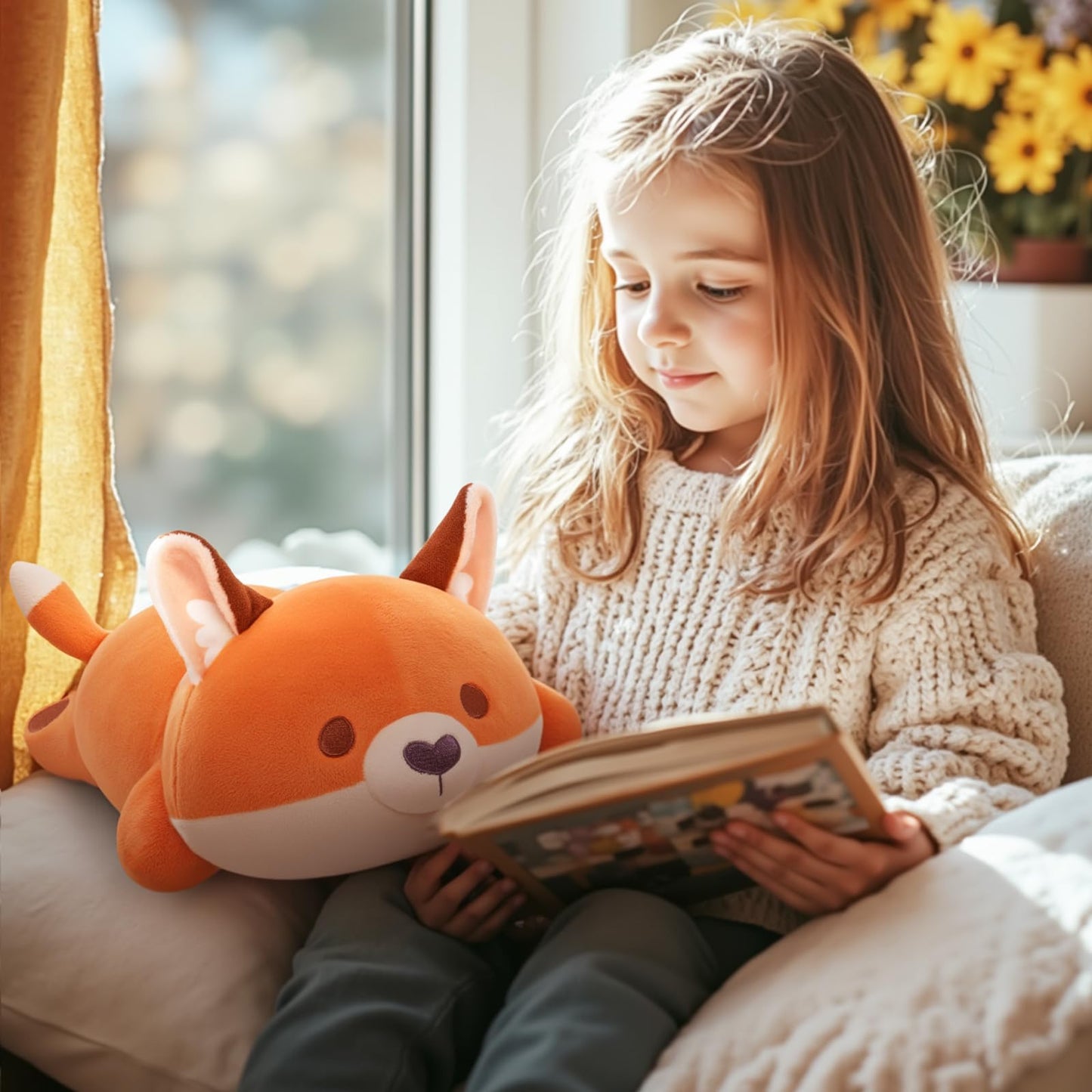 Mewaii Cute Fox Plush Pillow | 13-Inch Red Fox Stuffed Animal, Kawaii Comfort