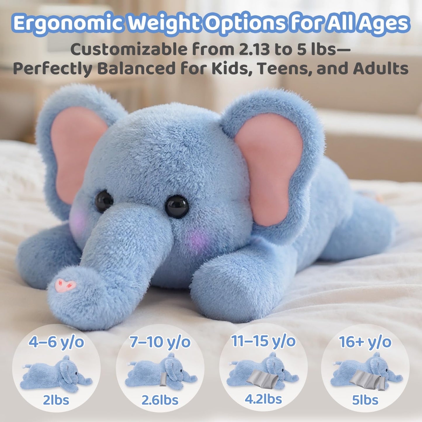 Mewaii Weighted Elephant Plush – 5 lb Adjustable Heated & Cooling 23-Inch Plush