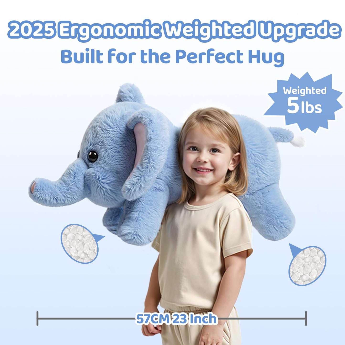Mewaii Weighted Elephant Plush – 5 lb Adjustable Heated & Cooling 23-Inch Plush