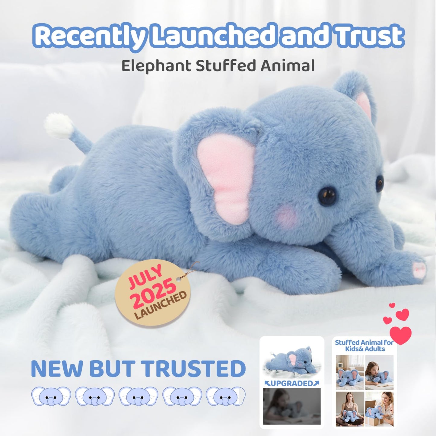 Mewaii Weighted Elephant Plush – 5 lb Adjustable Heated & Cooling 23-Inch Plush