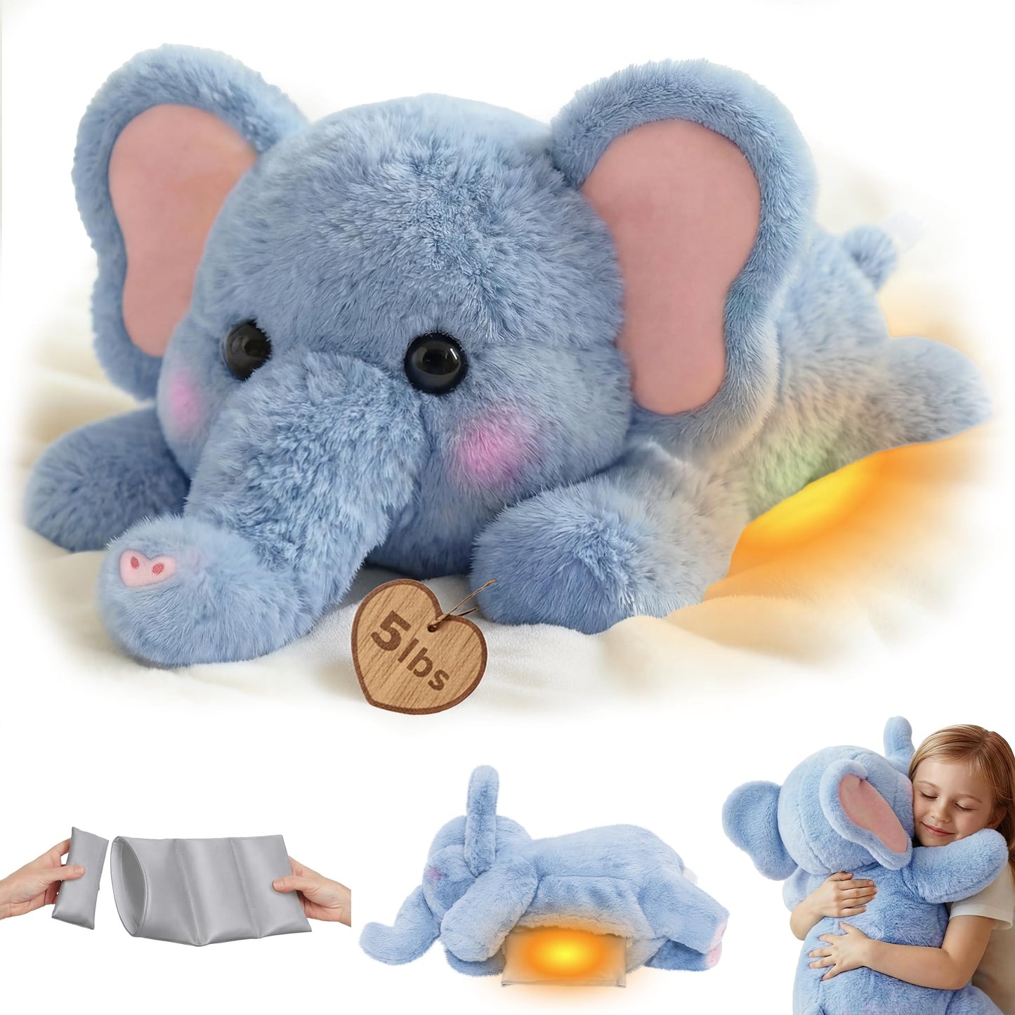 Mewaii Weighted Elephant Plush – 5 lb Adjustable Heated & Cooling 23-Inch Plush
