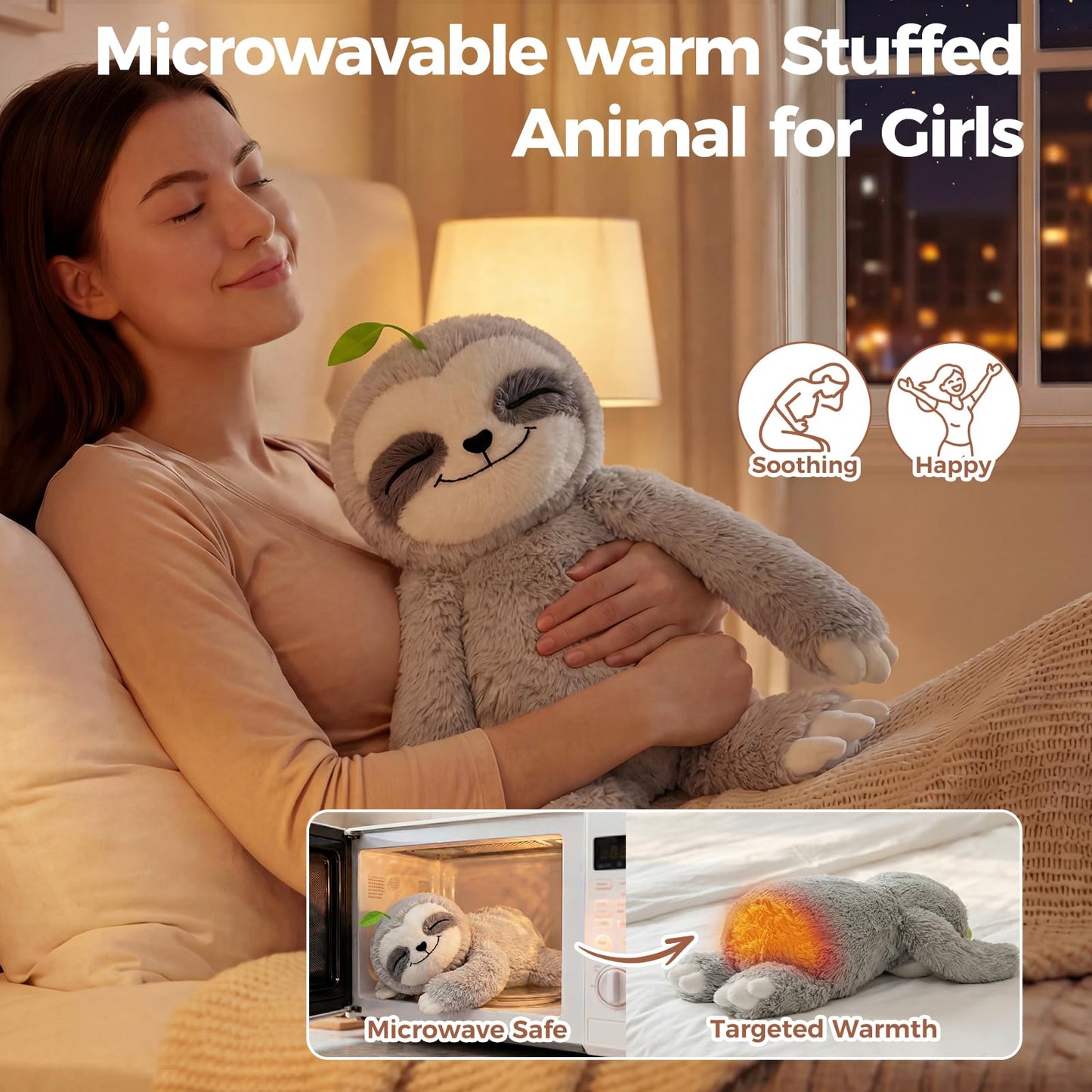 Mewaii 4 Lbs Weighted Sloth Plush with Heating Pad – 15-Inch Real Hug Feel, Soft Heated Plush for Kids