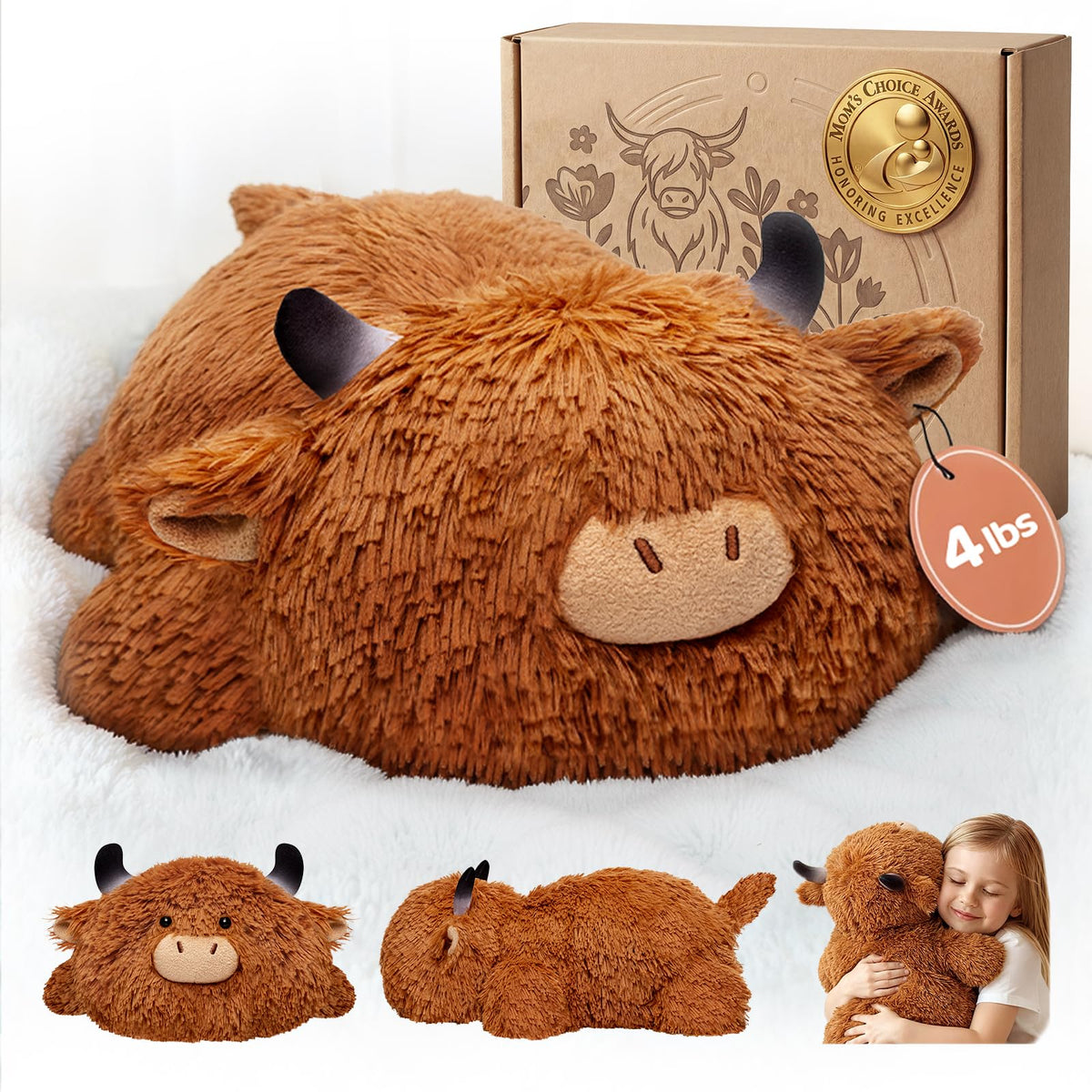 Mewaii Highland Cow Weighted Plush – 23in, 4 lb | Mom's Choice Award Winner