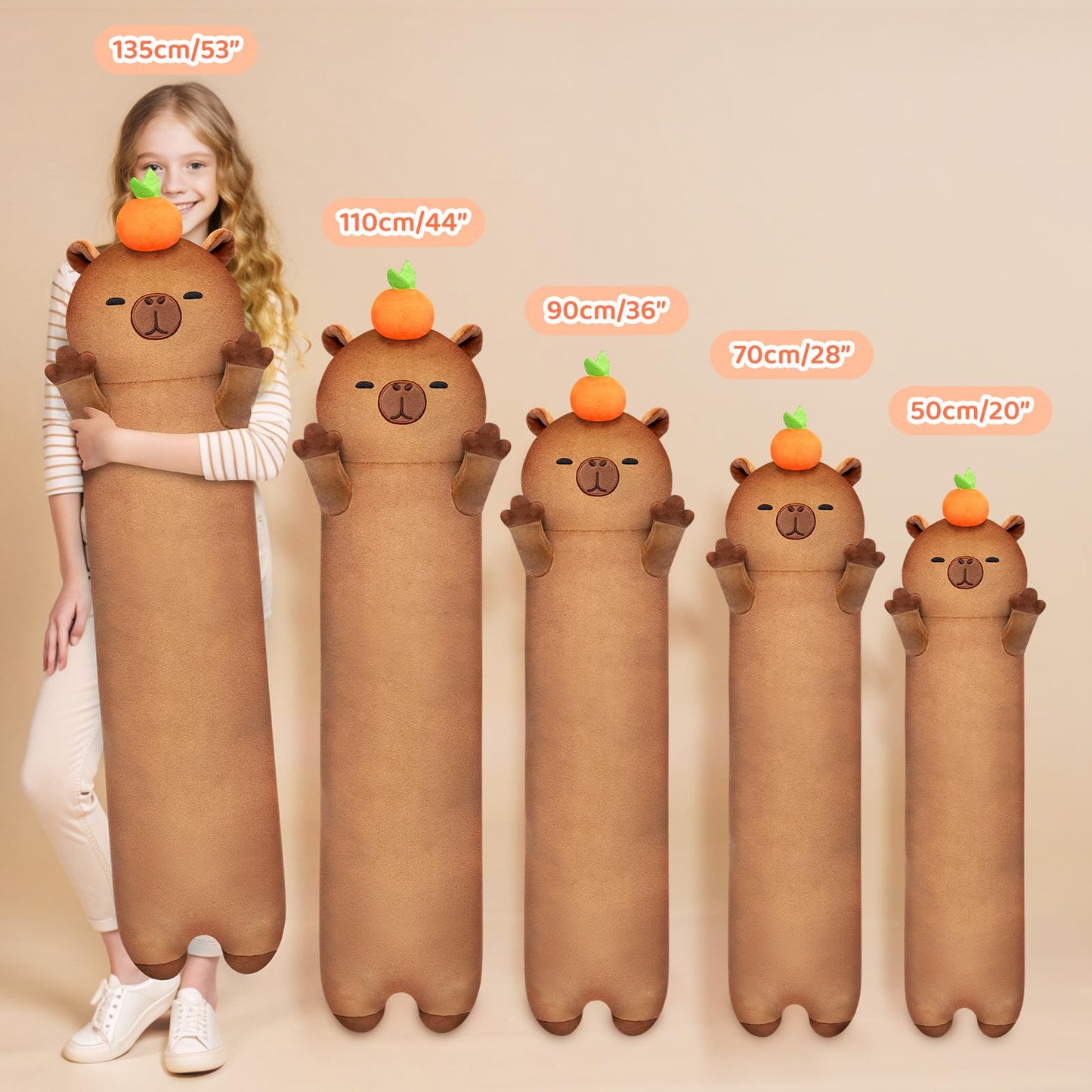 Mewaii Long Capybara Plush – 5 Sizes, Giant 44” Body Pillow, Kawaii Capybara Stuffed Animal