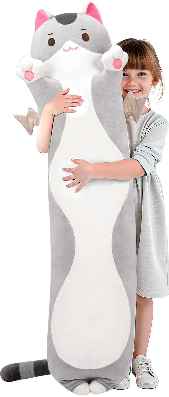 Mewaii Long Cat Plush 36in – Giant Body Pillow & Soft Grey Cat Stuffed Animal