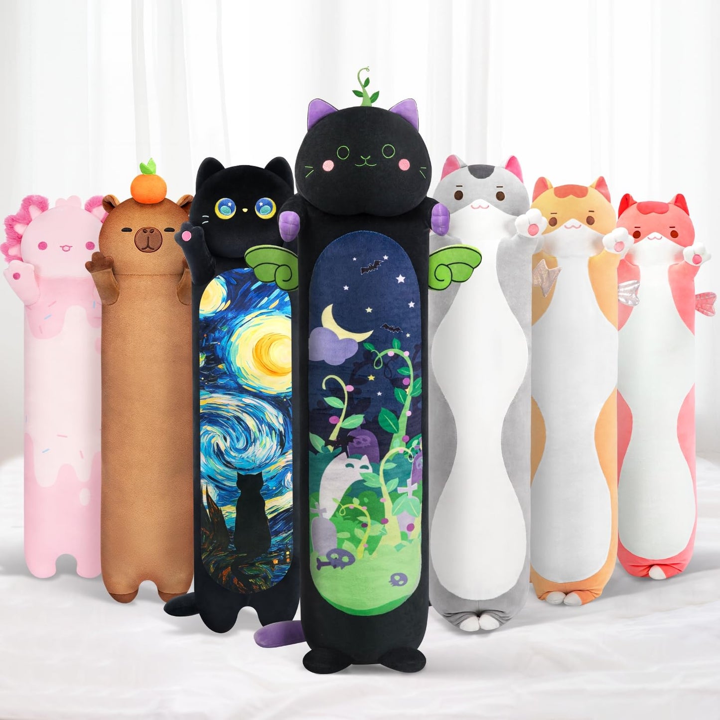 Mewaii Long Cat Plush - 5 Sizes, 120% Extra Filling, Giant Black Cat Body Pillow
