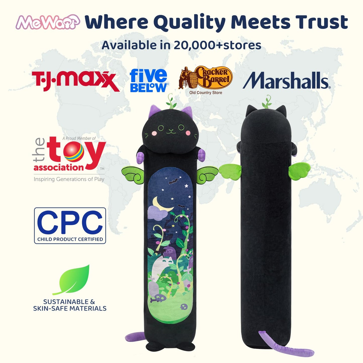 Mewaii Long Cat Plush - 5 Sizes, 120% Extra Filling, Giant Black Cat Body Pillow