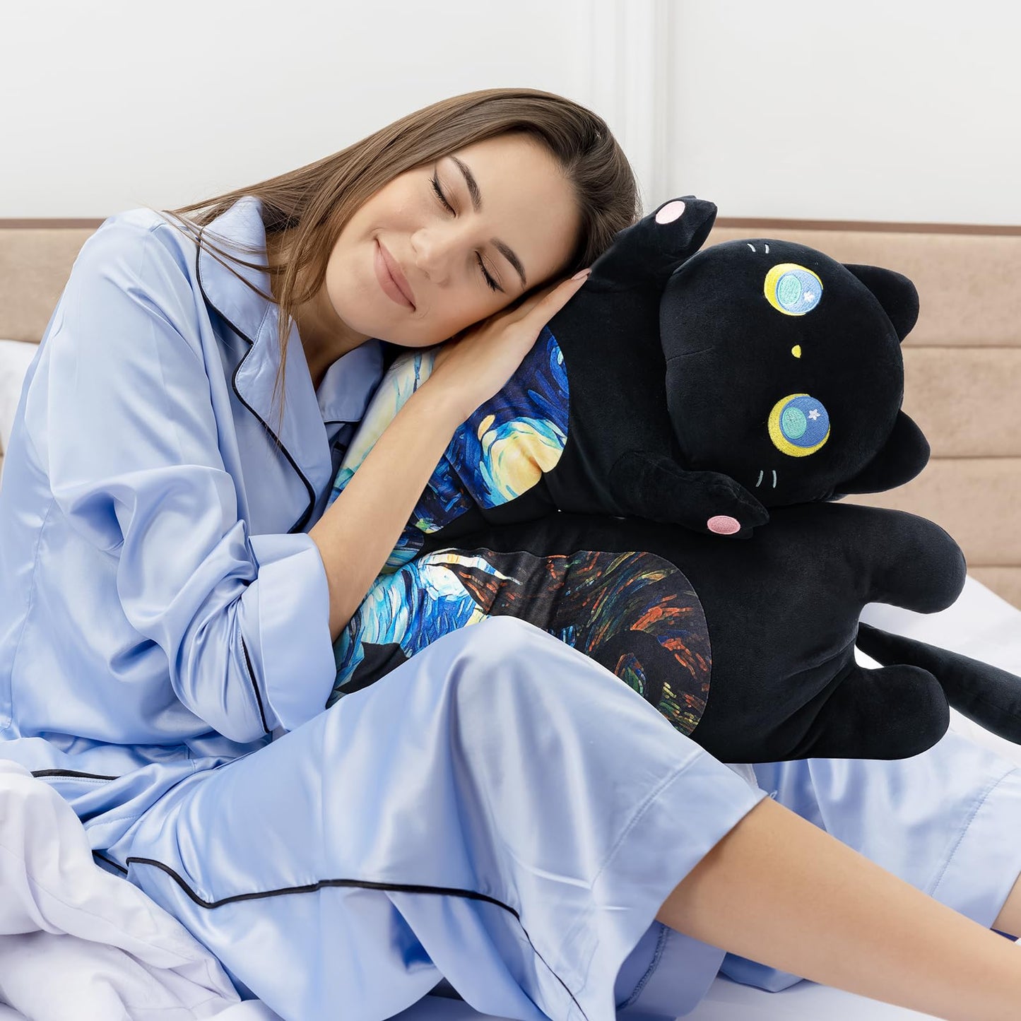 Mewaii Long Cat Plush – 5 Sizes Giant Body Pillow (44 in) | Kawaii Black Starry Cat
