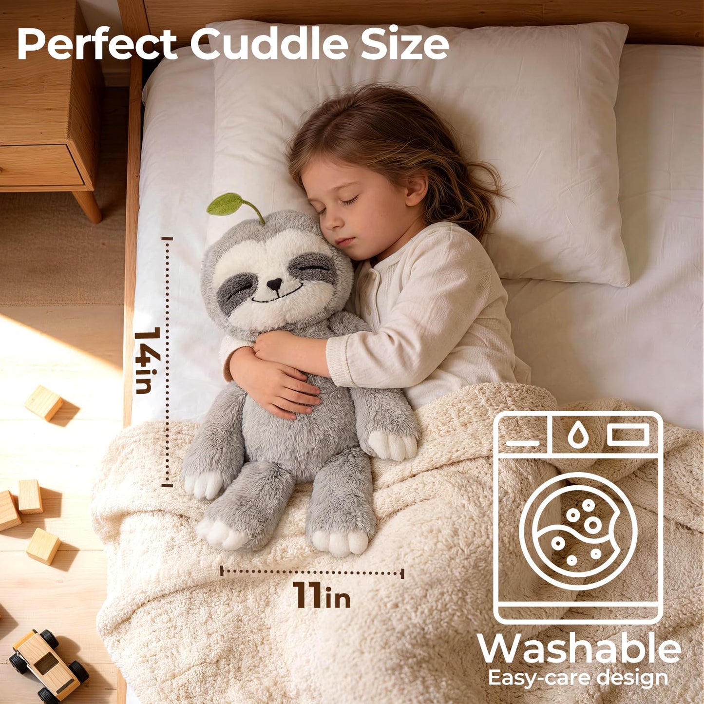 Mewaii 4 Lbs Weighted Sloth Plush with Heating Pad – 15-Inch Real Hug Feel, Soft Heated Plush for Kids