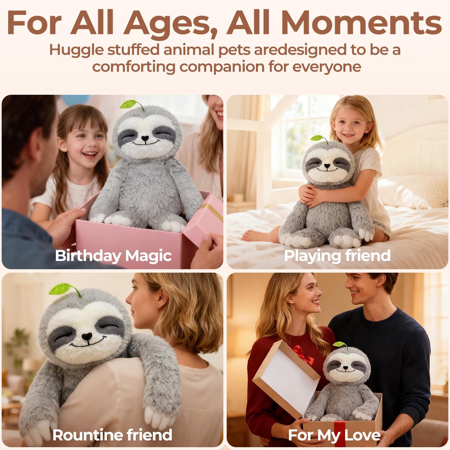 Mewaii 4 Lbs Weighted Sloth Plush with Heating Pad – 15-Inch Real Hug Feel, Soft Heated Plush for Kids