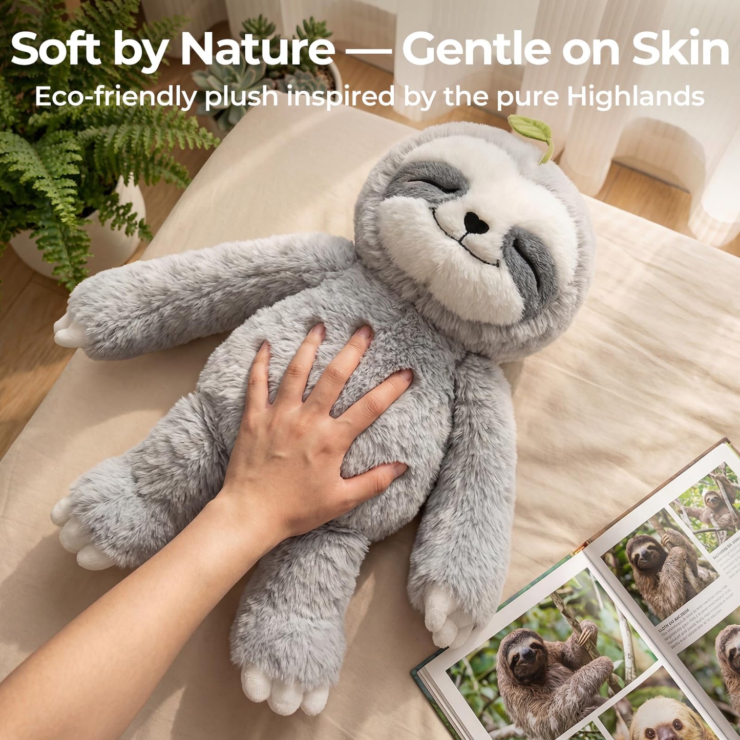 Mewaii 4 Lbs Weighted Sloth Plush with Heating Pad – 15-Inch Real Hug Feel, Soft Heated Plush for Kids