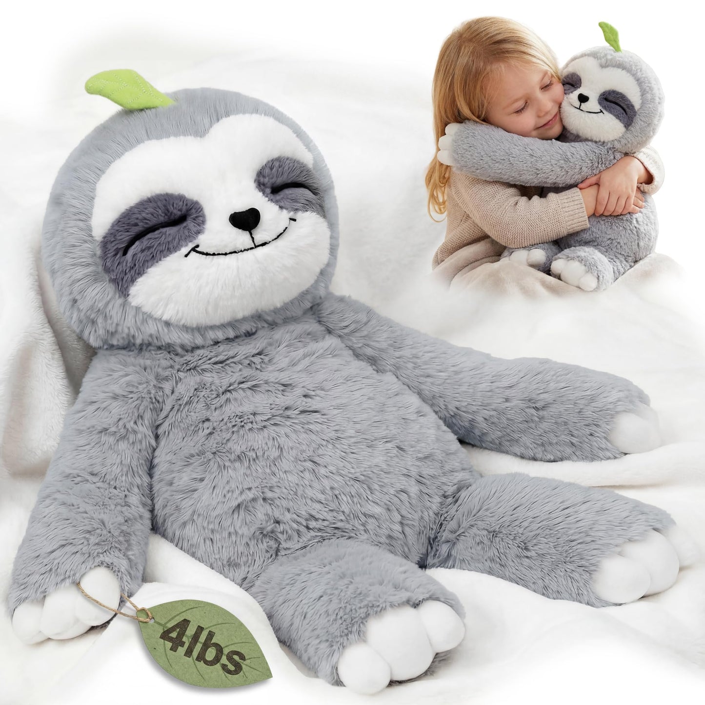 Mewaii 4 Lbs Weighted Sloth Plush with Heating Pad – 15-Inch Real Hug Feel, Soft Heated Plush for Kids