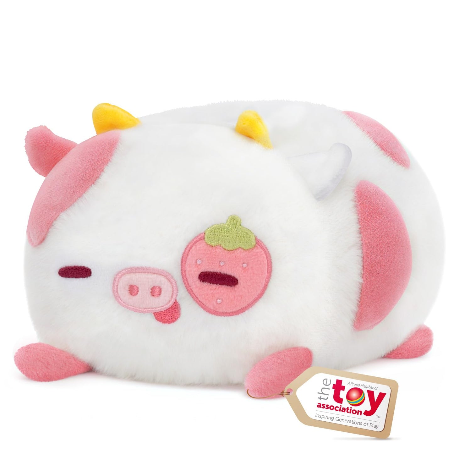 Mewaii Strawberry Cow Plush Pillow – 16-Inch Kawaii Pink Cow Plush Toy
