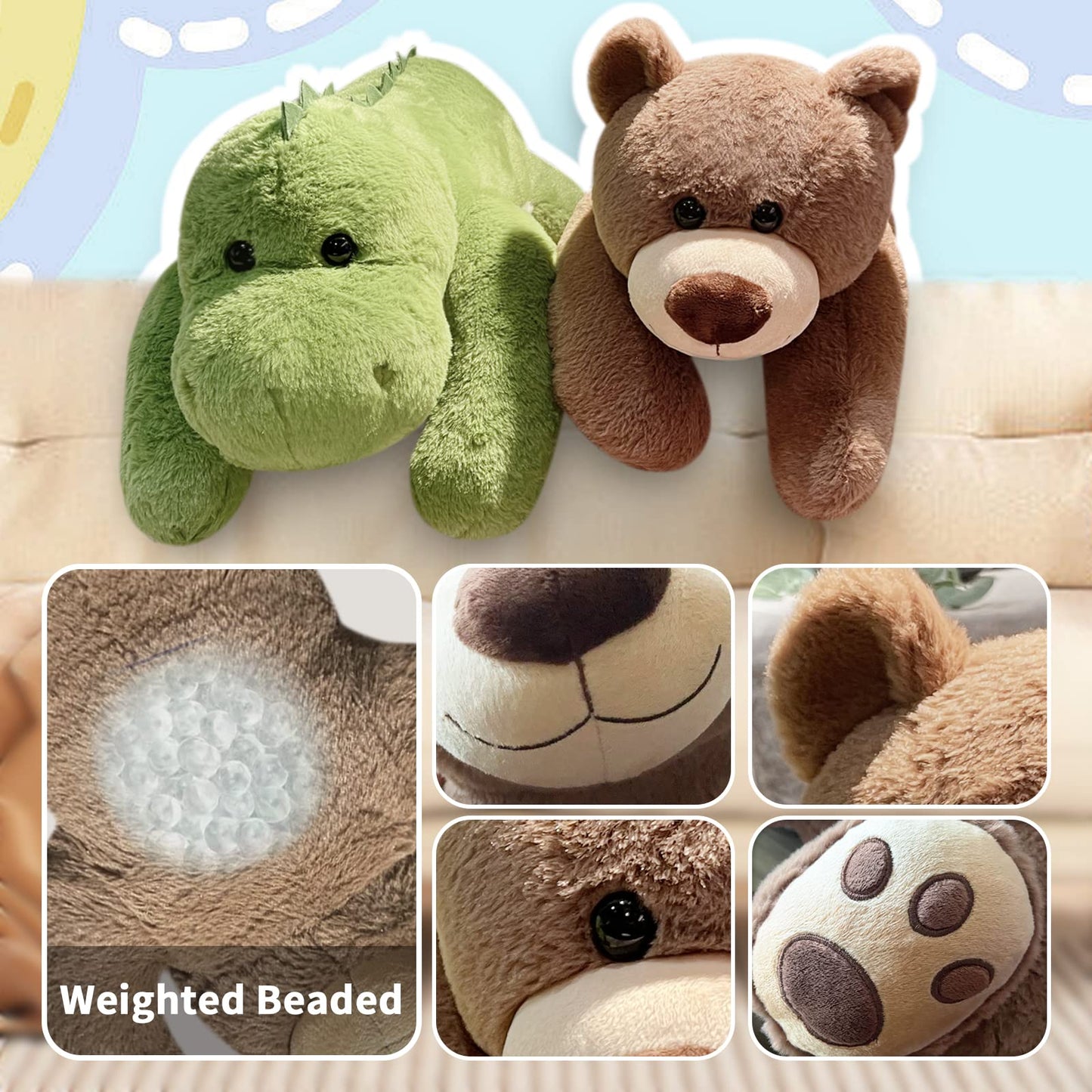 Mewkou 24-Inch Weighted Bear — Full-Body Hug Plush, 3.5 lb Weighted Toy & Pillow
