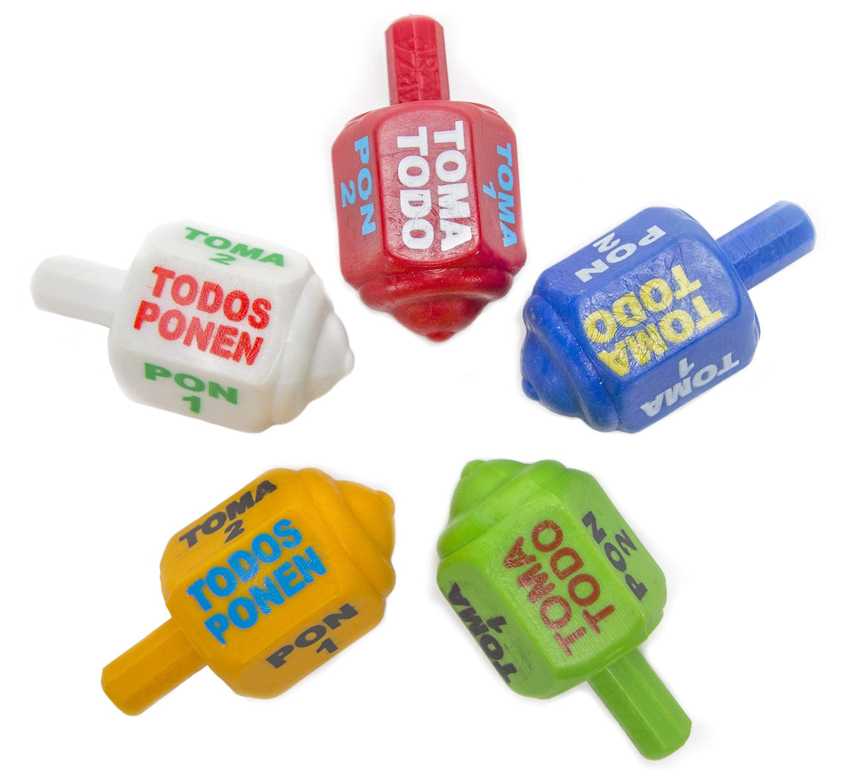 MexART Classic Mexican Pirinola Toma Todo — Solid Plastic 5-Pack Multicolor 2.5 Inch