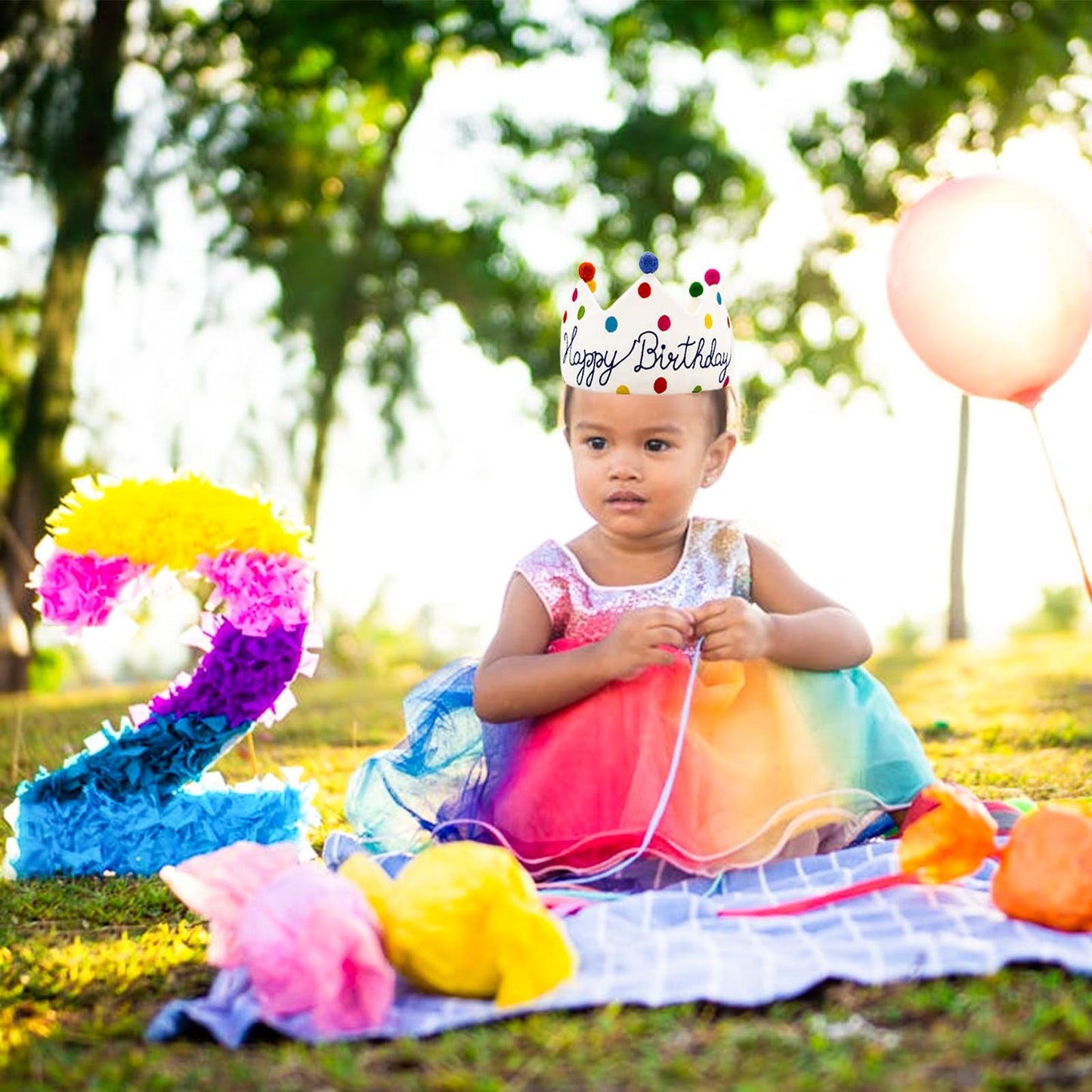 Meygajoe Confetti Birthday Crown - Personalized Hand-Embroidered Reusable Birthday Hat